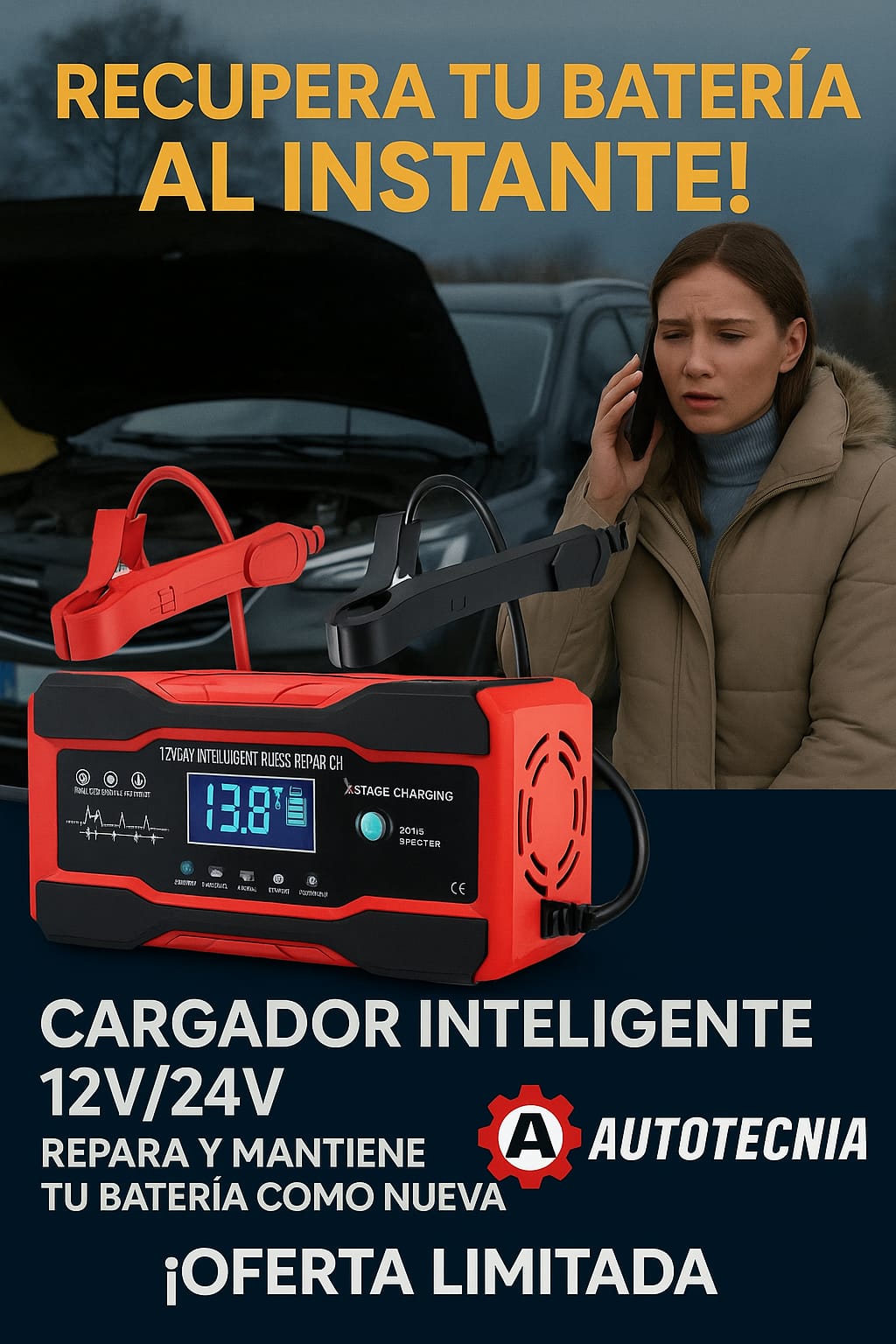Cargador Bateria Carro Moto 12v Pantalla